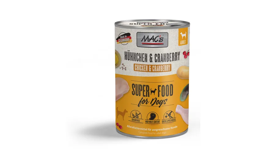 MAC's DOG Hundenassfutter Hühnchen und Cranberry 400 g