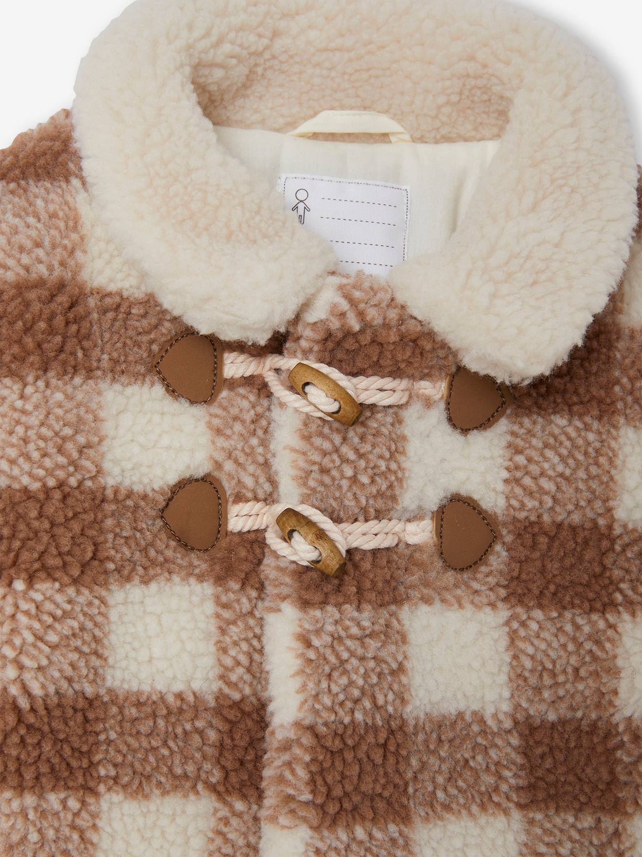 Vertbaudet Baby Felljacke mit Recycling-Polyester - beige kariert