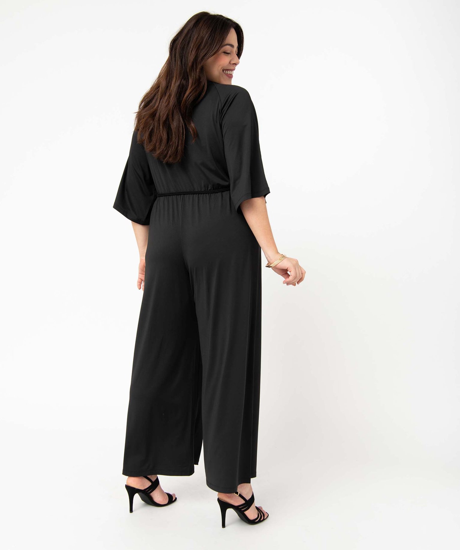 Combinaison pantalon femme grande taille en maille extensible noir | GEMO