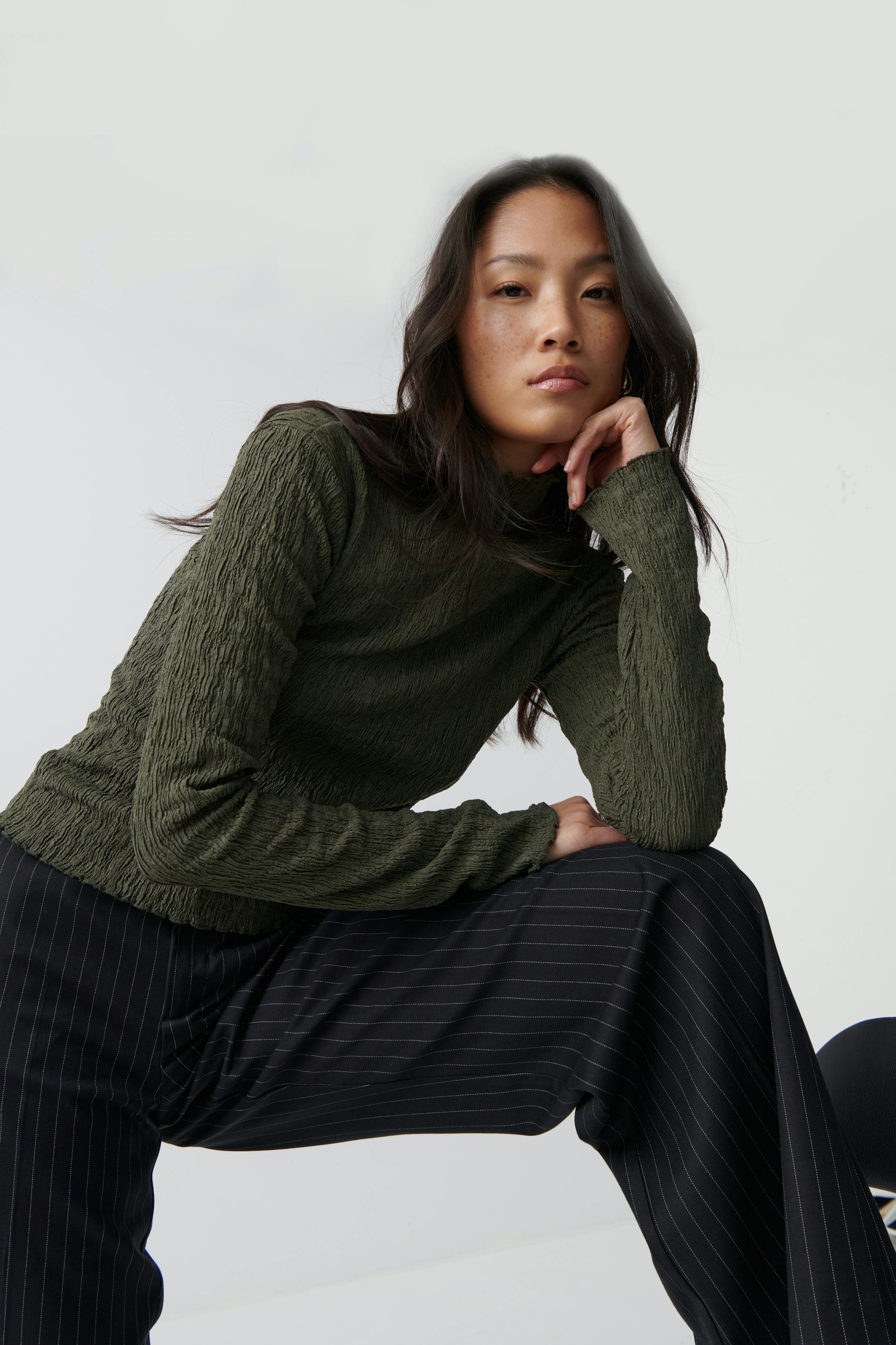 Textured funnel neck top