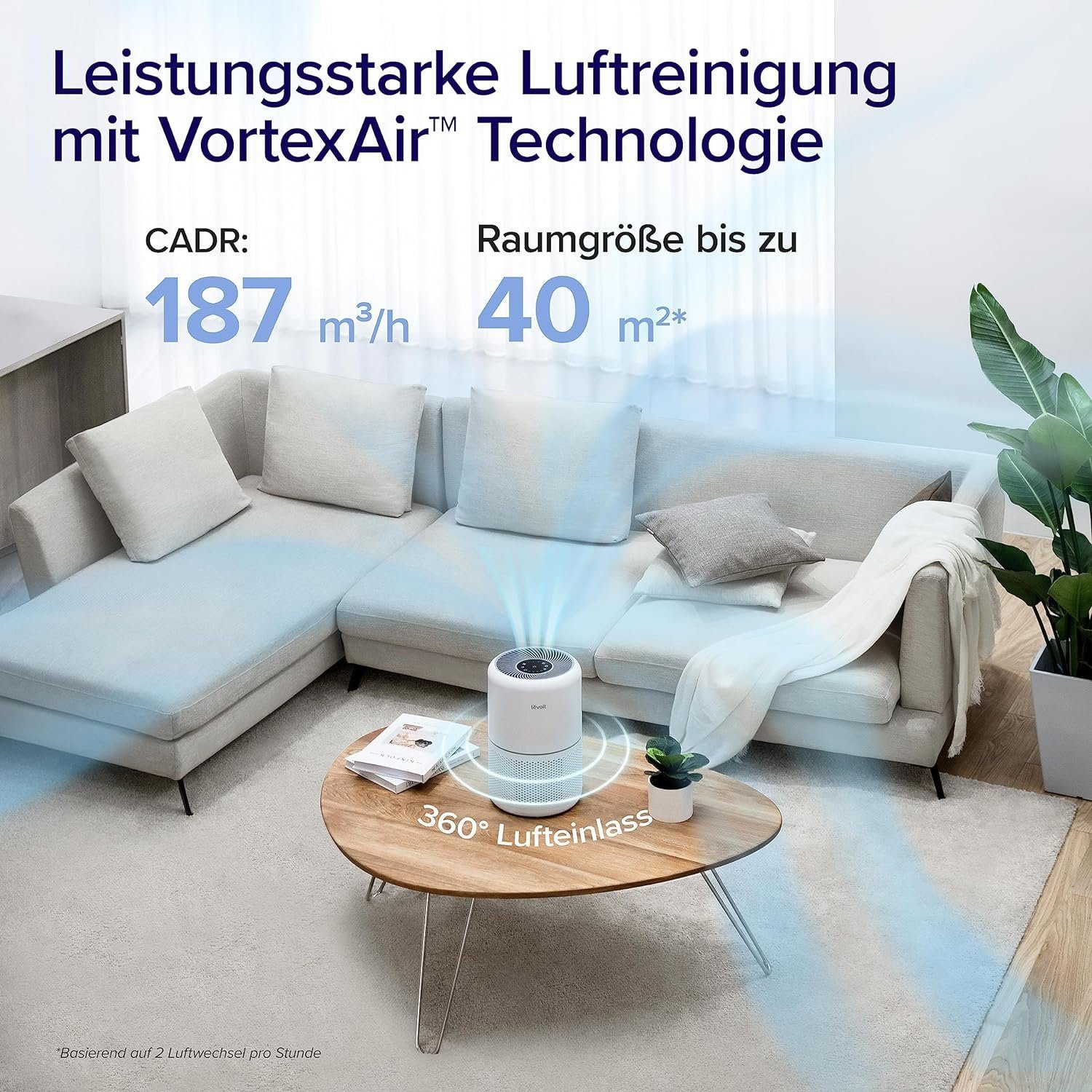 Levoit Luftreiniger HEPA Luftfilter für Allergiker, gegen Schimmel Staub Tierhaare, für 40 m² Räume, CADR 187m³/h Raucherzimmer, Timer leiser Schlafmodus 4 Ersatzfilter