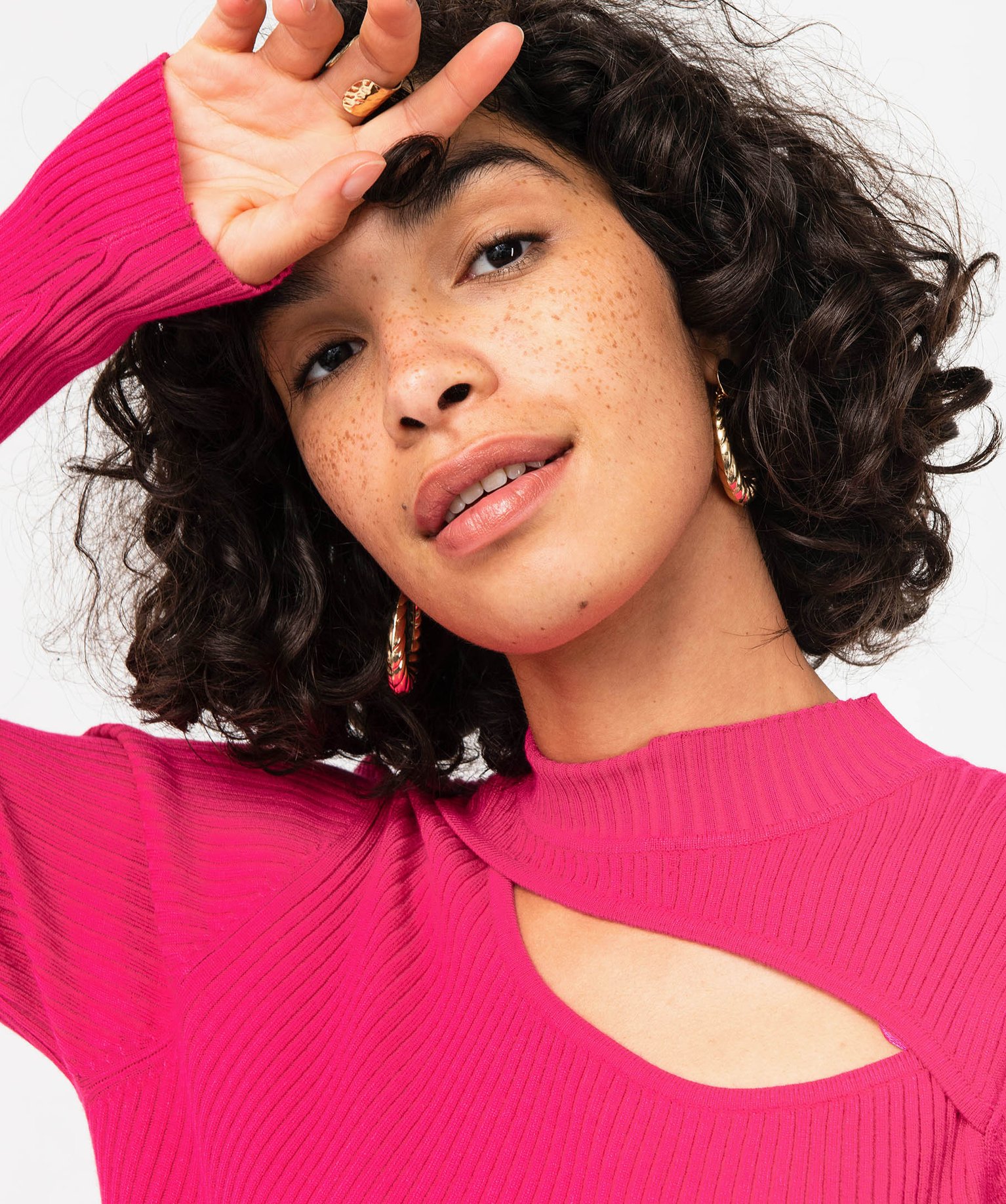 Pull ctelé à col montant avec ouverture buste femme rose | GEMO