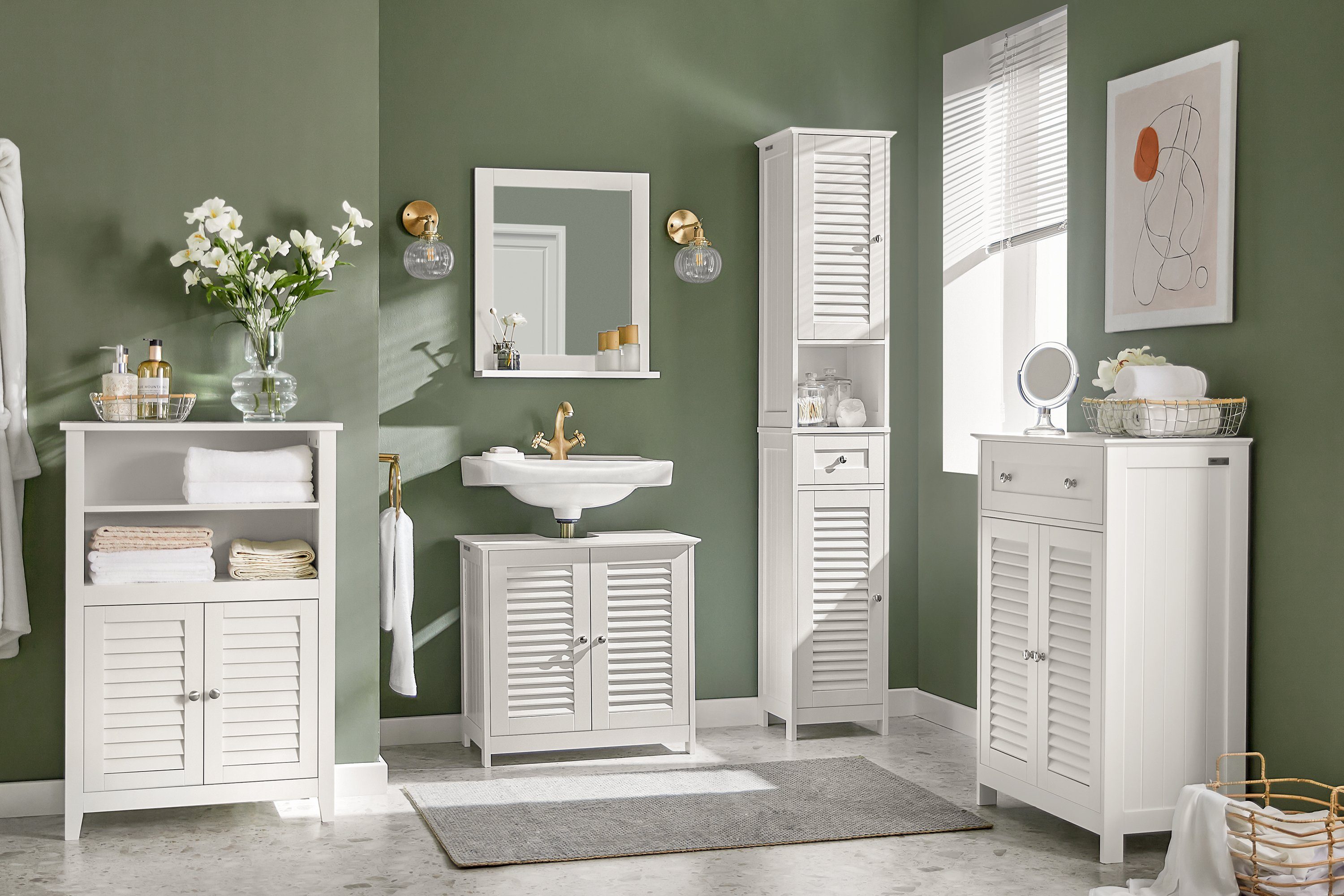 SoBuy Badkommode BZR13, Badschrank mit Zwei Ablagen und Türen Kommode fürs Bad Sideboard