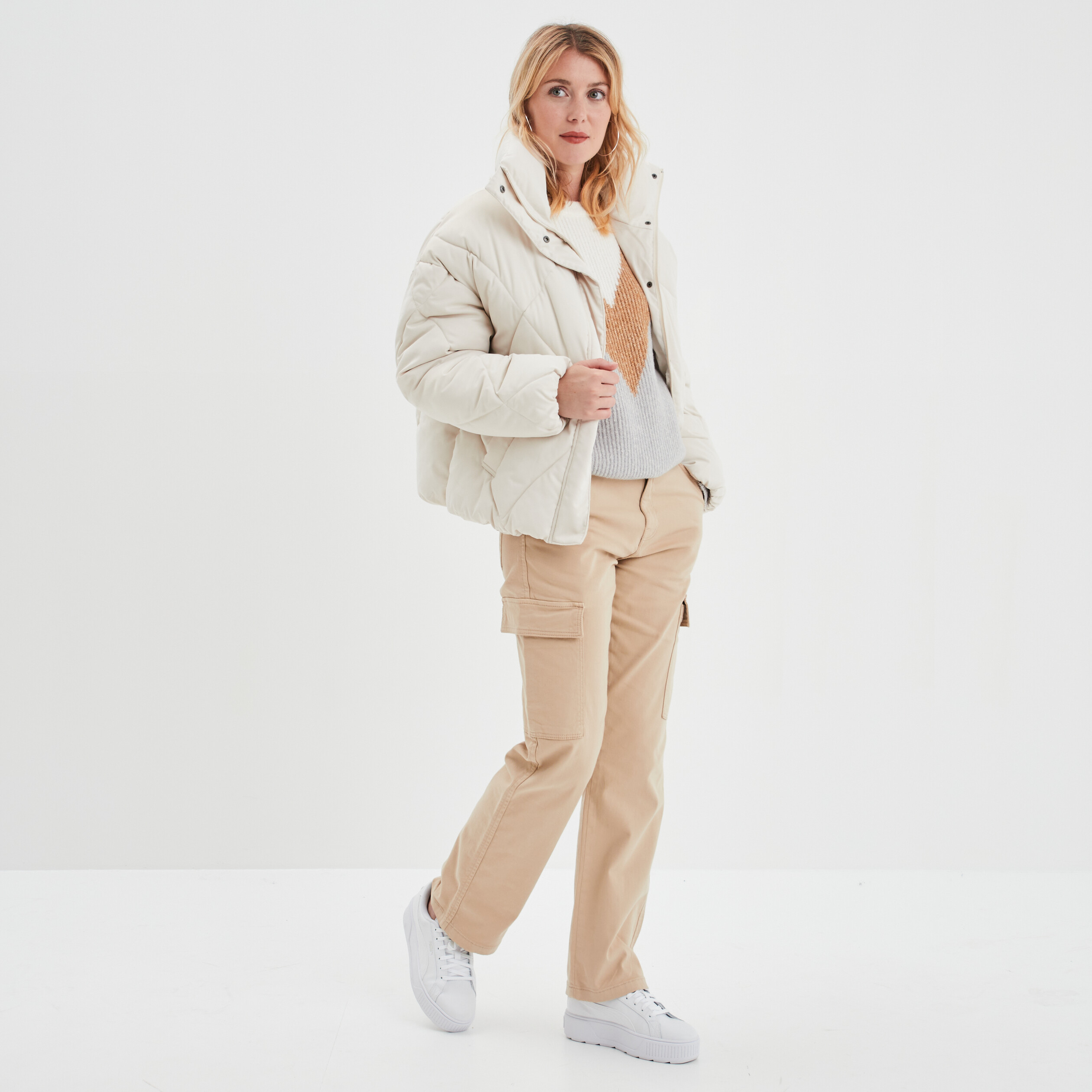 Pantalon cargo droit sable femme | La Halle