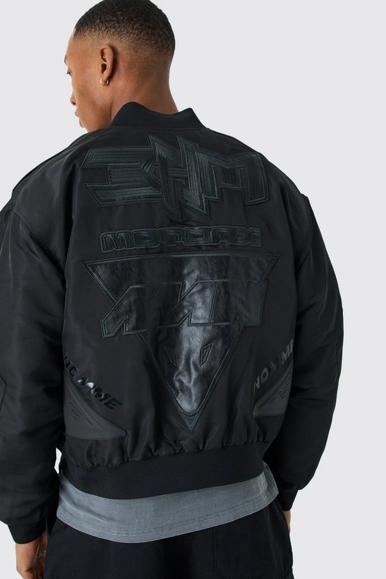 Kastige hochglänzende Nylon Moto-Bomberjacke