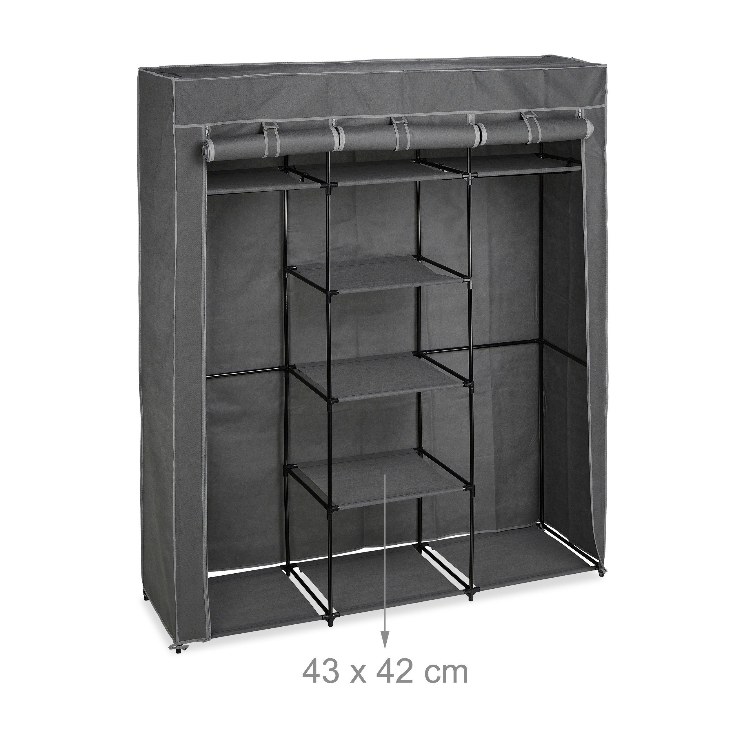 relaxdays Stoffschrank XXL Stoffschrank mit 2 Kleiderstangen Anthrazit