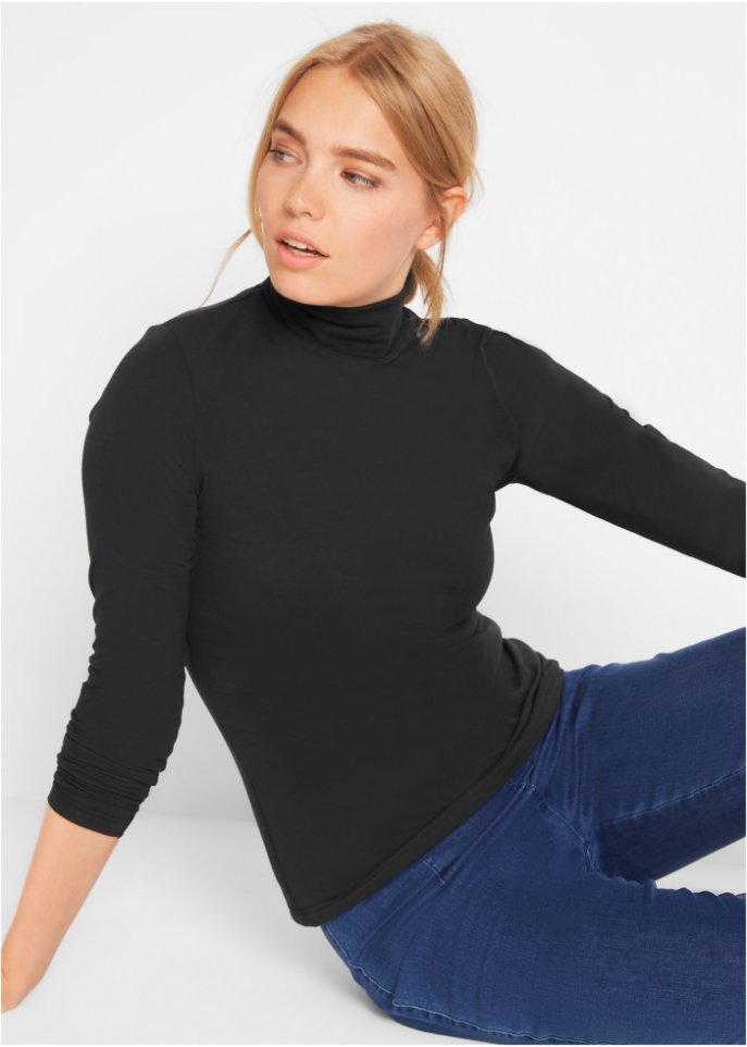 Rollkragen-Stretch-Shirt, Langarm