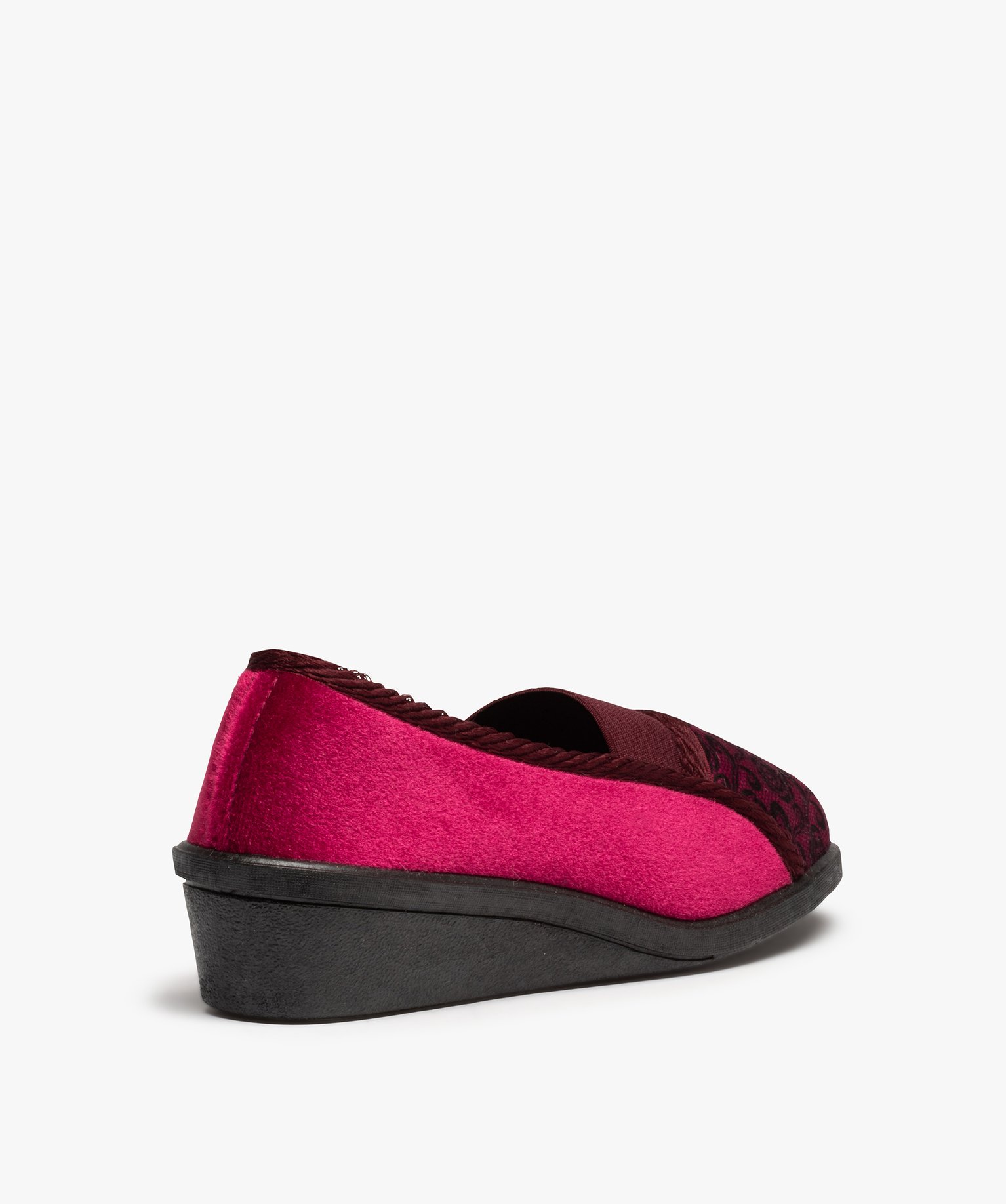 Chaussons femme confort en velours dessus élastiqué rouge fonce | GEMO