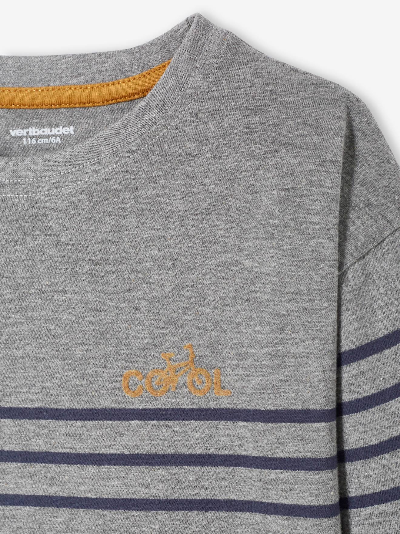 Tee-shirt marinière garçon détail flocage velours bleu nuit