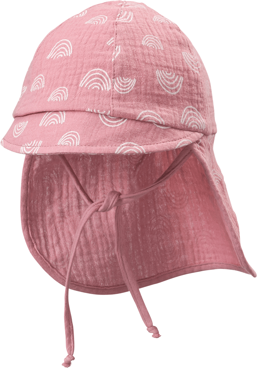 Mütze aus Musselin mit Regenbogen-Muster, rosa , Gr.48/49, 1 St