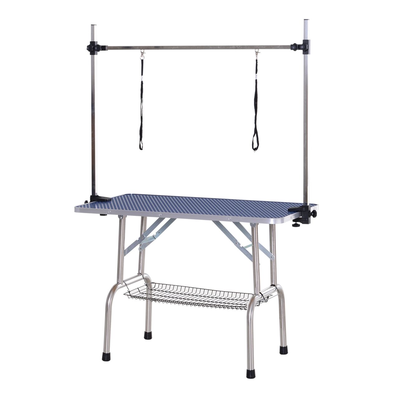 PawHut Trimmtisch Tierpflegetisch Schertisch Pflegetisch mit Unterkorb für Hunde höhenverstellbar klappbar Edelstahl Metall Blau 107 x 60 x 170 cm