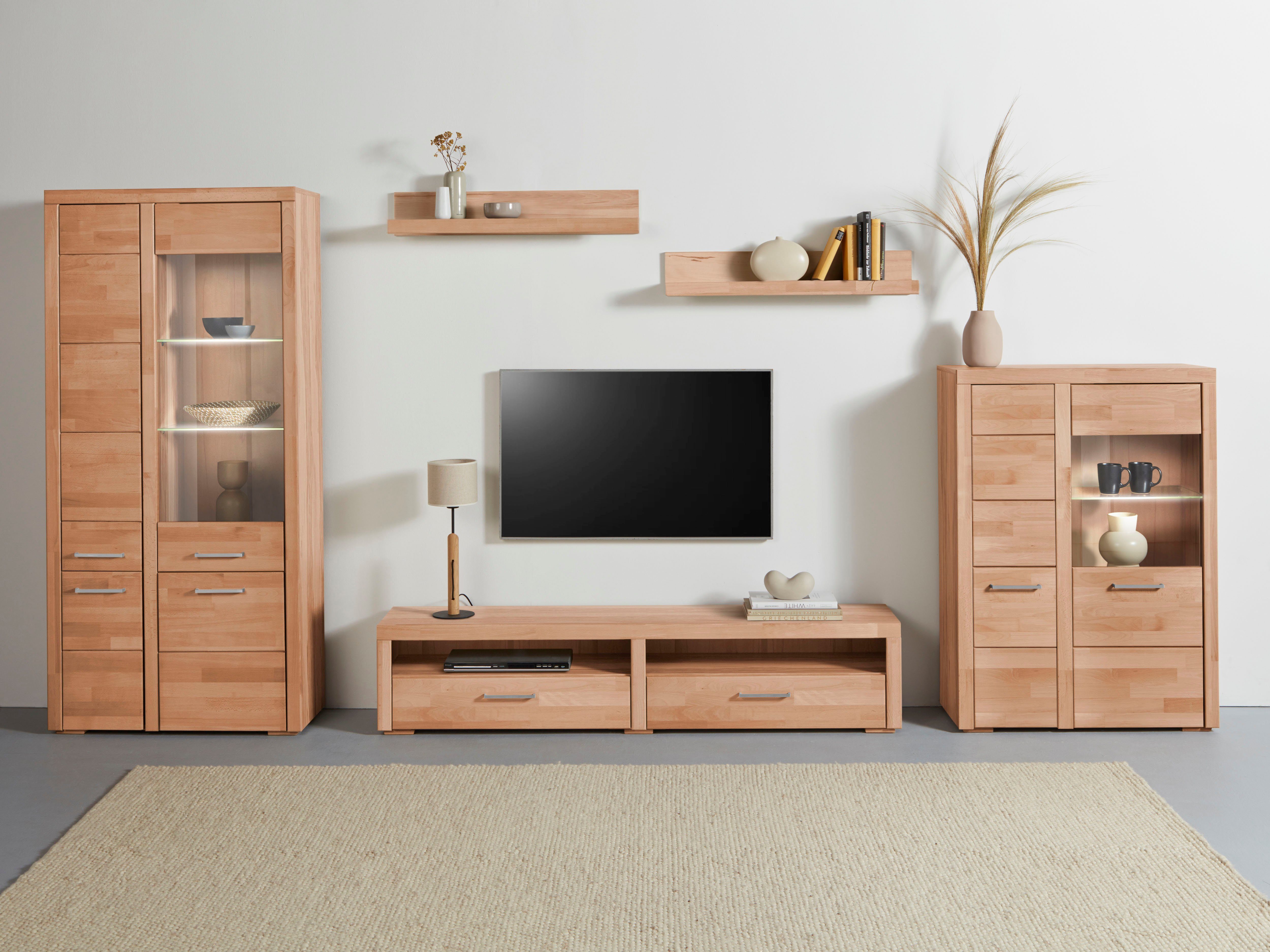 Woltra Wohnwand Falco, (Set, 4-St., 5), Fronten aus Massivholz
