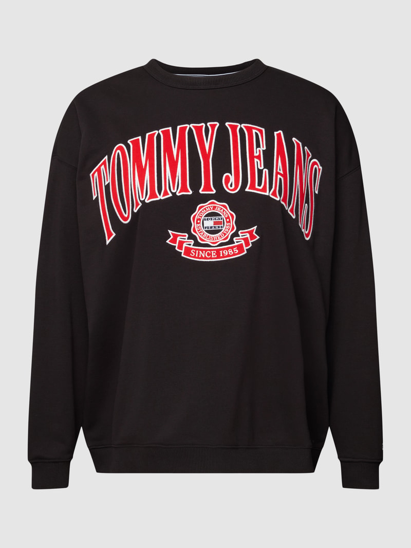 PLUS SIZE Sweatshirt mit Logo-Stitching Modell 'VARSITY' in schwarz