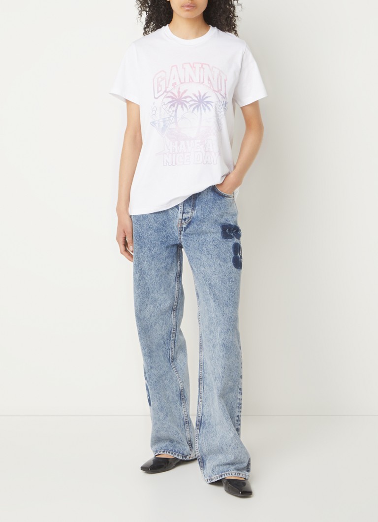 Ganni  T-shirt van biologisch katoen met logoprint