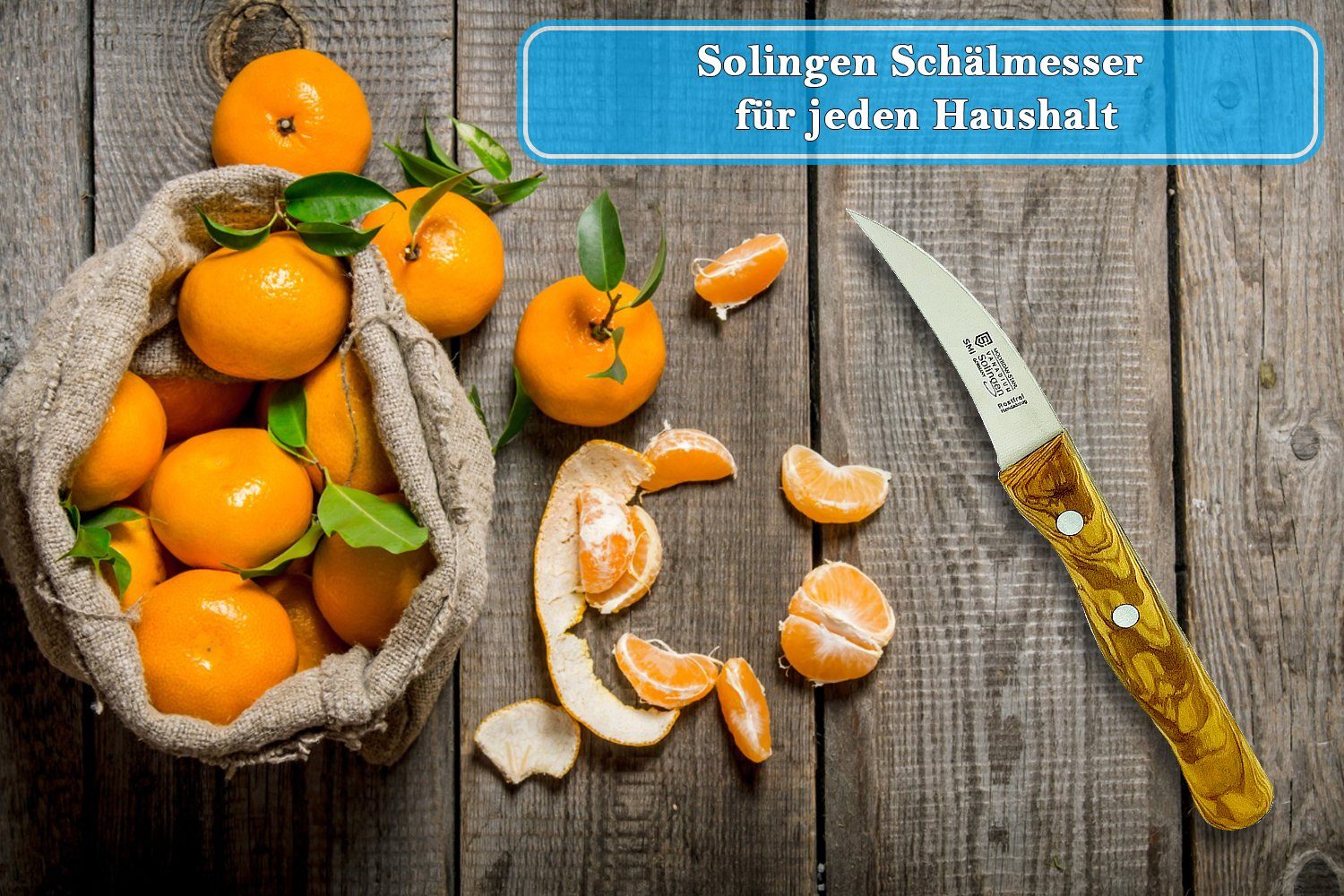 SMI Obstmesser Schälmesser gebogen Solingen Gemüsemesser Olivenholz Küchenmesser