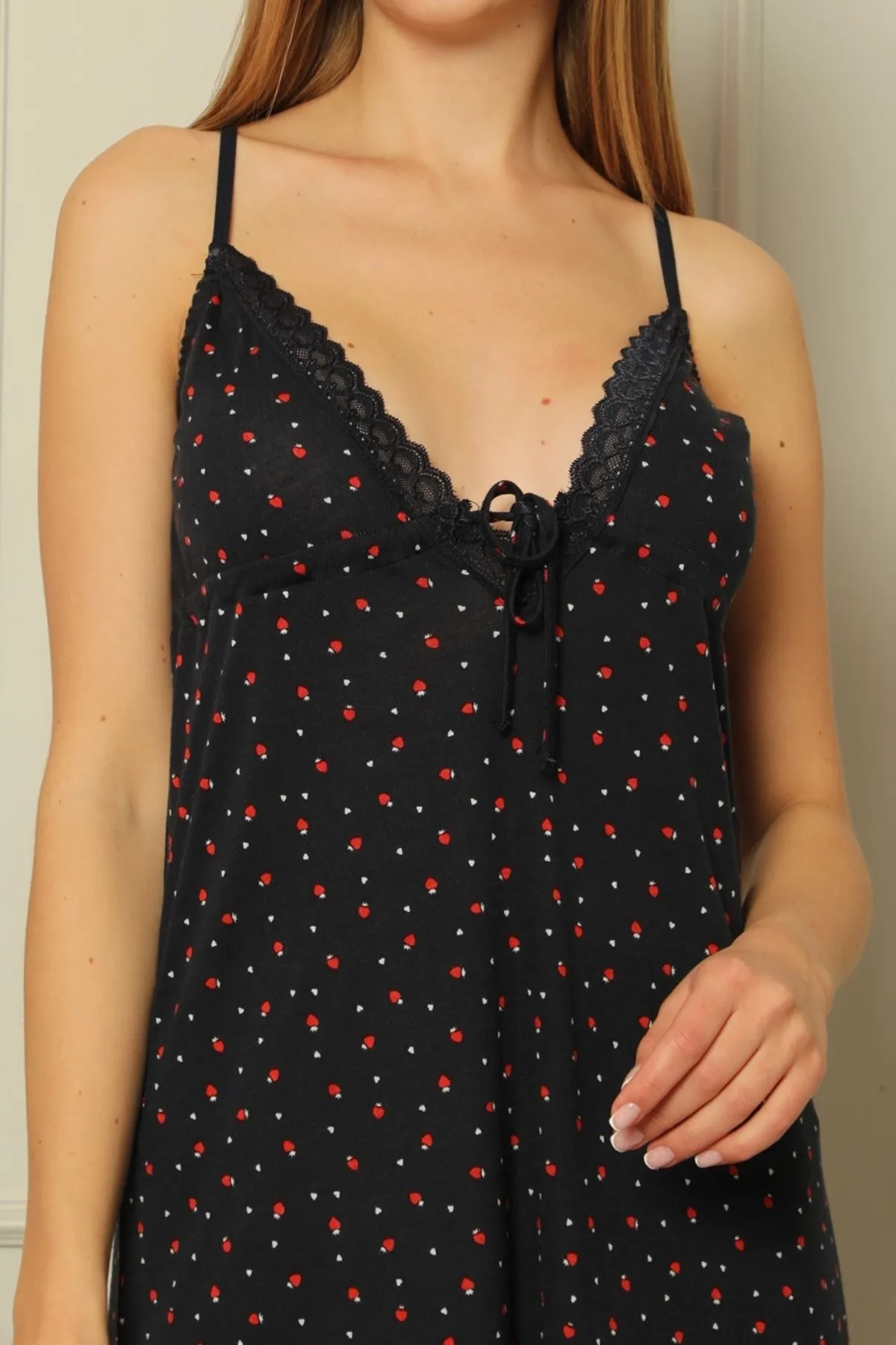 Nicoletta  Tunika-Nachthemd für Damen mit Seilriemen, Viskose-Lycra, Marineblau
