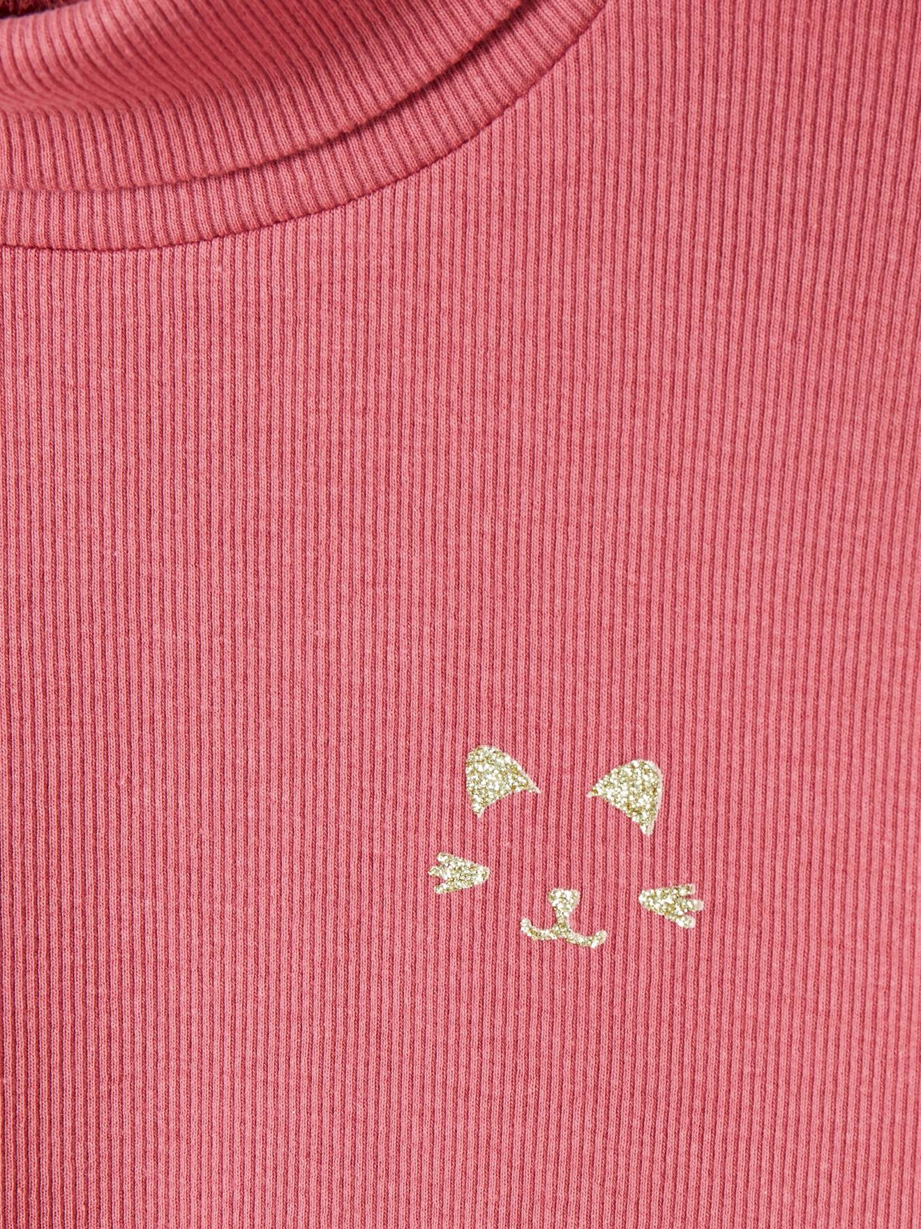 T-shirt col roulé Basics fille motif chat irisé poitrine gris chiné