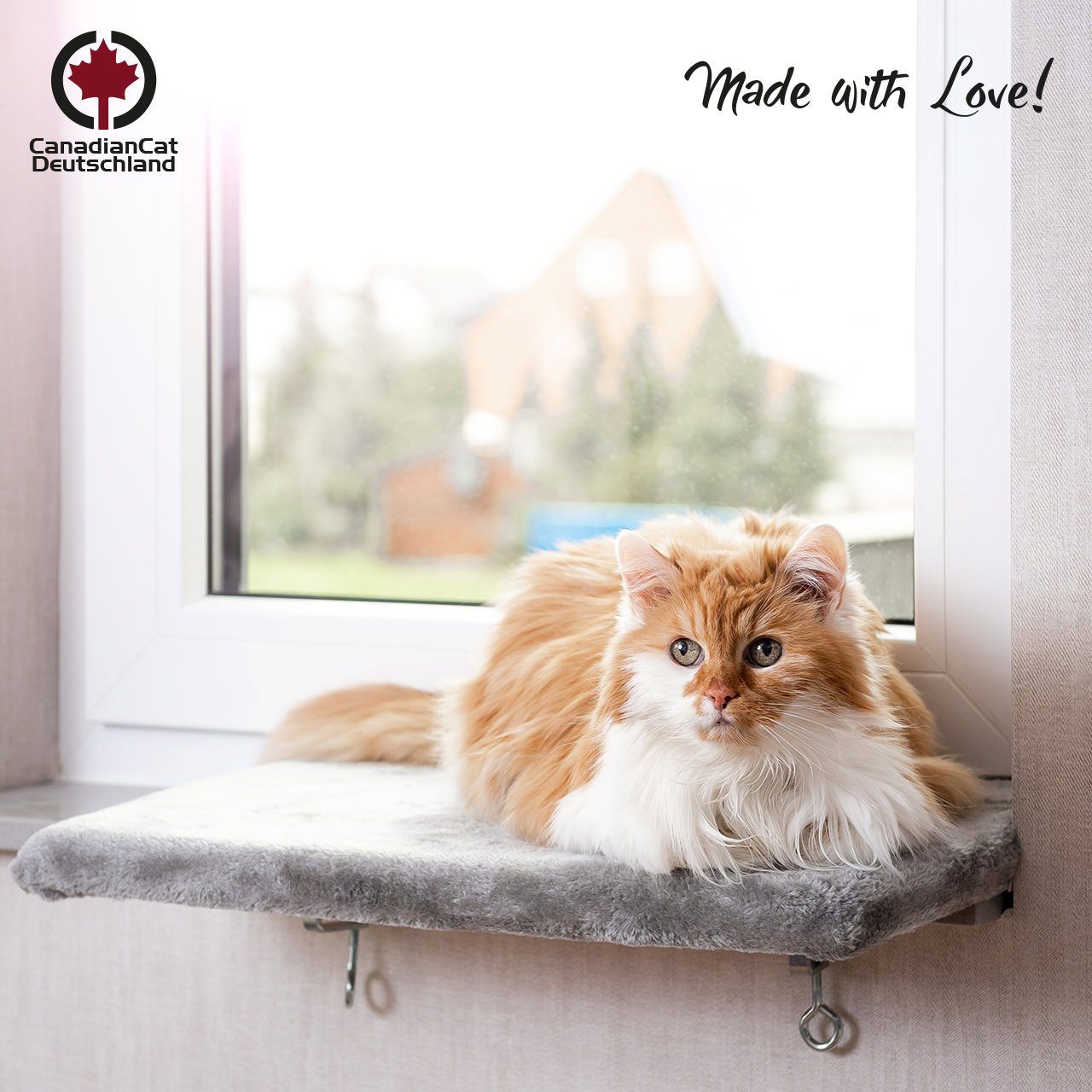 Canadian Cat Company Katzen-Hängematte Snuggly Place Medium - anthrazit, gepolsterte Liege - Aussichtsplattform für die Fensterbank