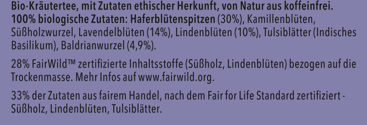 Kräutertee \Night Time\ mit Haferblütenspitze, Lavendel, Lindenblüte (20 Beutel), 20 g