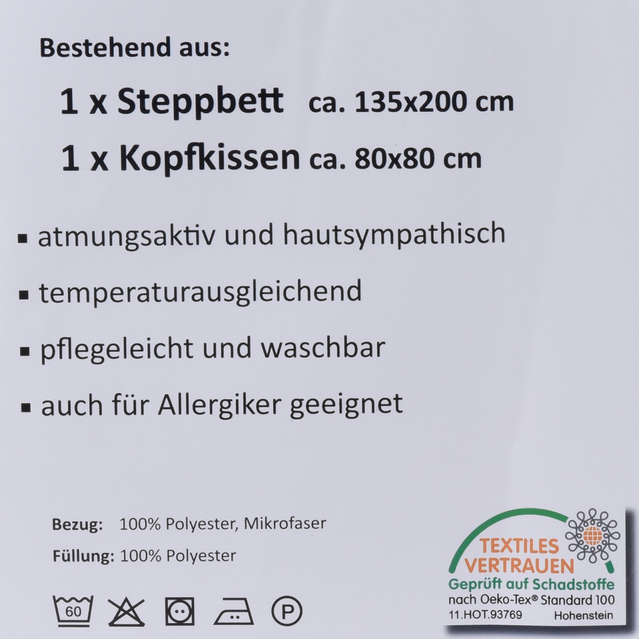 Sonstige Premium Steppbettdecken Set mit Kopfkissen 155 x 200cm