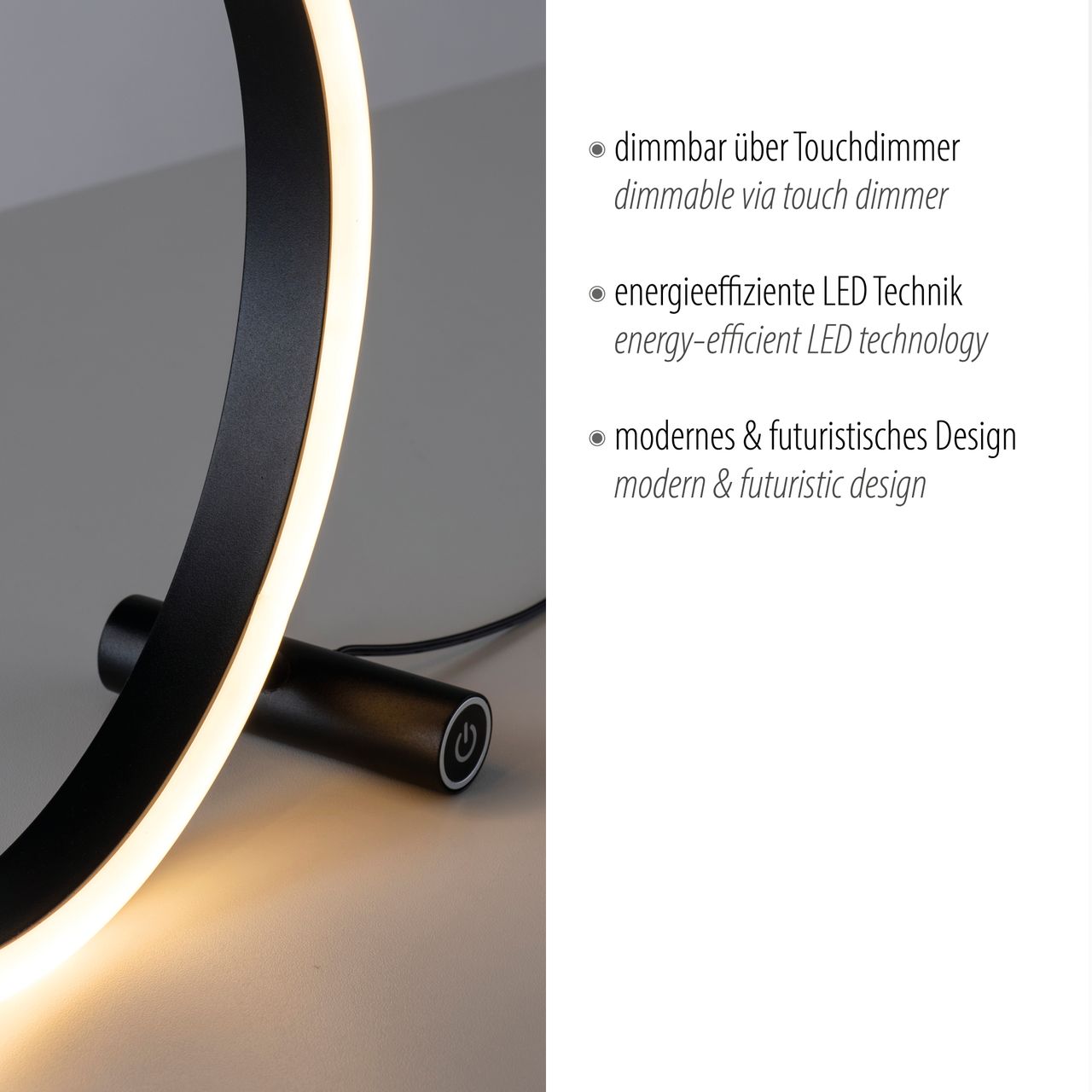 JUST LIGHT LeuchtenDirekt LED Tischleuchte RITUS, 3000 Kelvin, rund, dimmbar über Touchdimmer, Innenleuchte, IP20