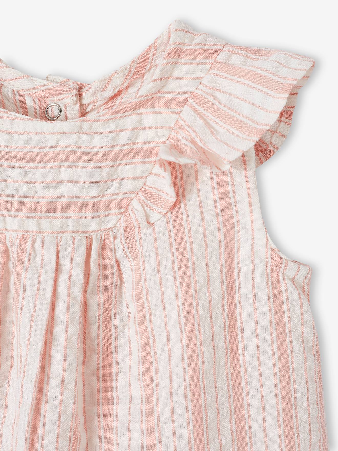 Vertbaudet Baby Kleid aus gestreiftem Seersucker - rosa