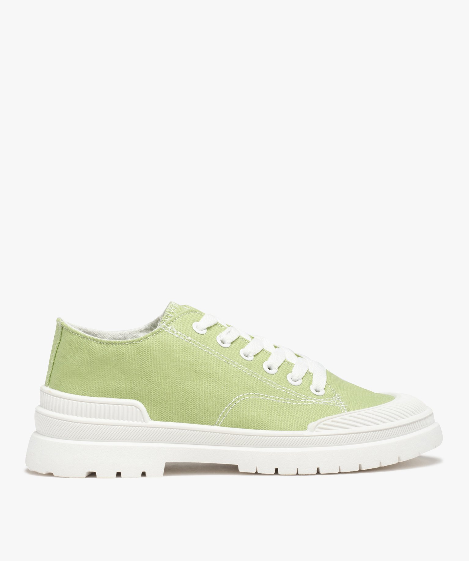 Baskets femme crantées en toile unie – Banana Moon vert | GEMO