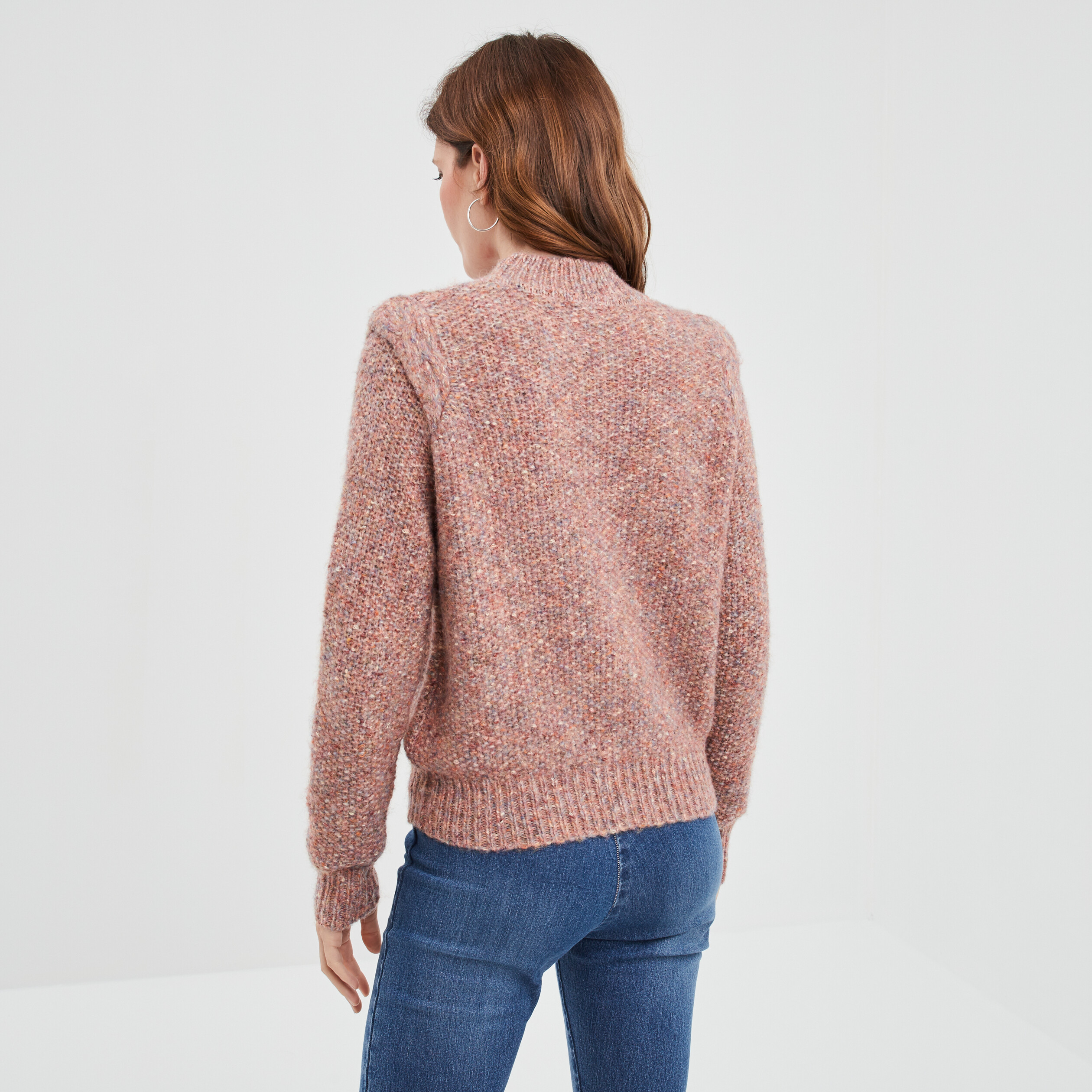 Pull détails torsades col montant rose clair femme | La Halle
