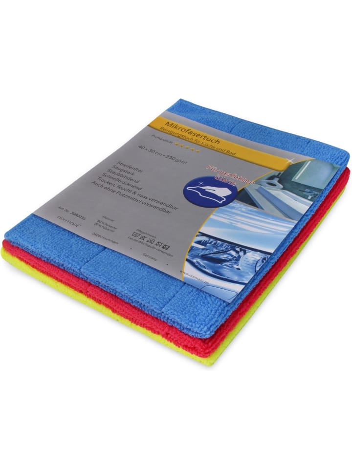 normani 12 Stück Mikrofasertuch Reinigungstuch für Küche und Bad in Blau/Rot/Gelb günstig kaufen 30 x 40 cm