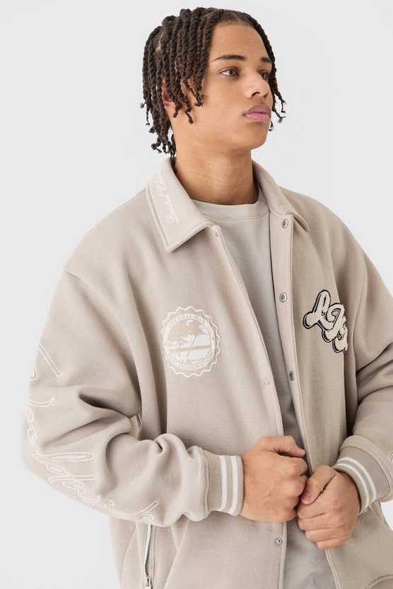 Bestickte Oversize Harrington Jersey-Bomberjacke