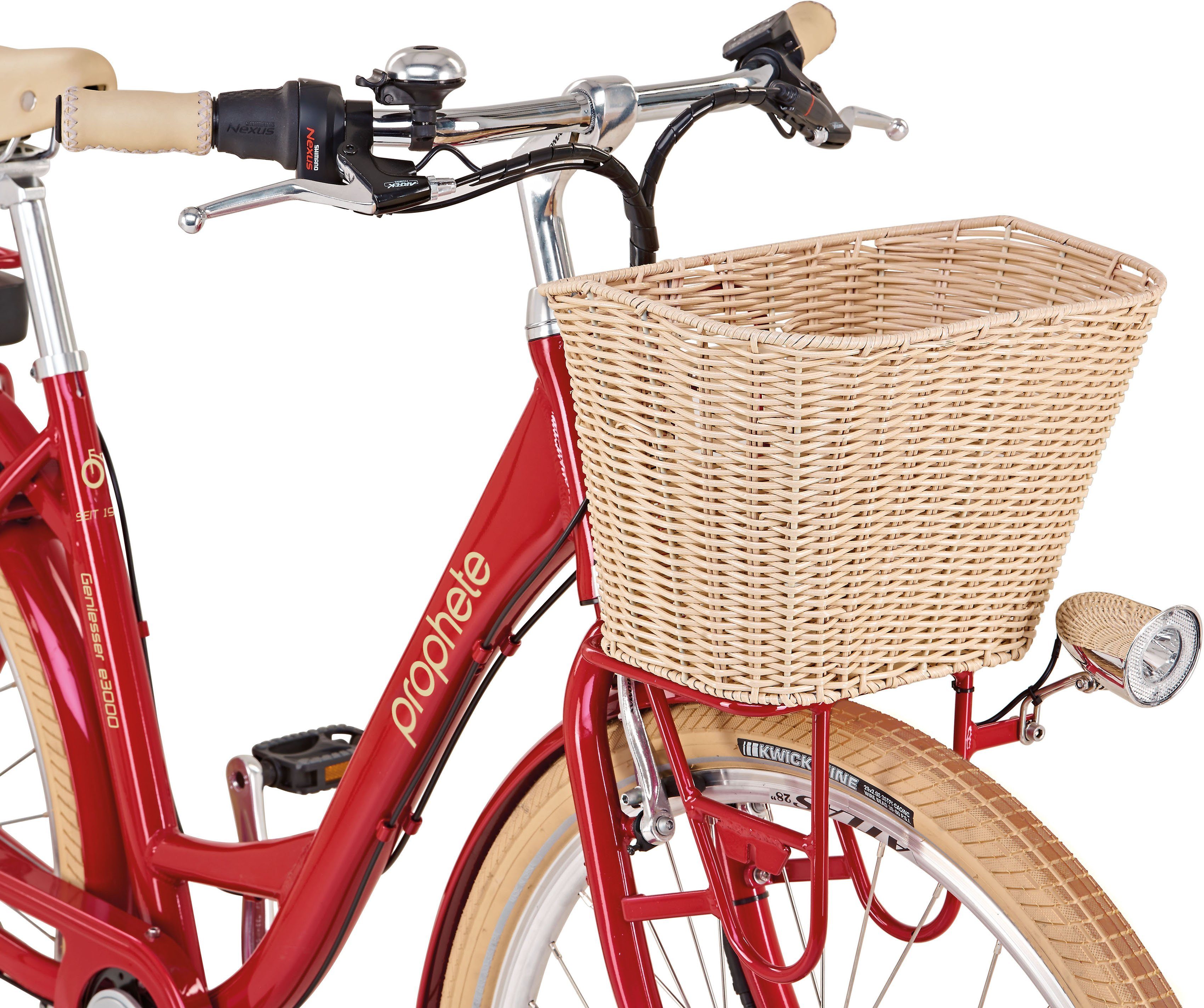Prophete E-Bike Geniesser e3000, 7 Gang Shimano Nexus Schaltwerk, Nabenschaltung, Frontmotor, 497 Wh Akku, mit Fahrradkorb