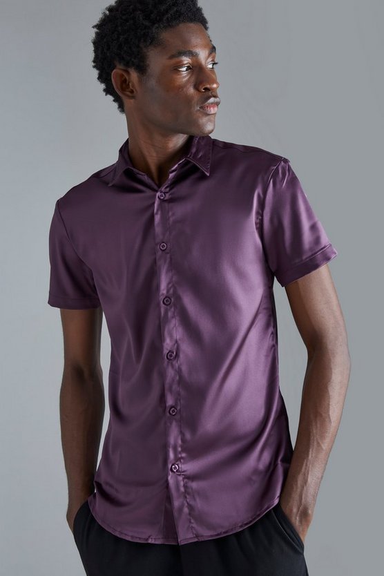 Kurzärmliges Muscle-Fit Hemd aus Satin