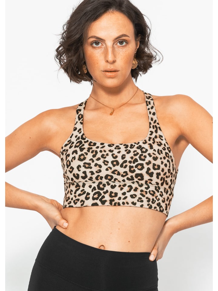 SASSYCLASSY Crop Sport-BH mit Kreuz Rücken in Beige günstig kaufen