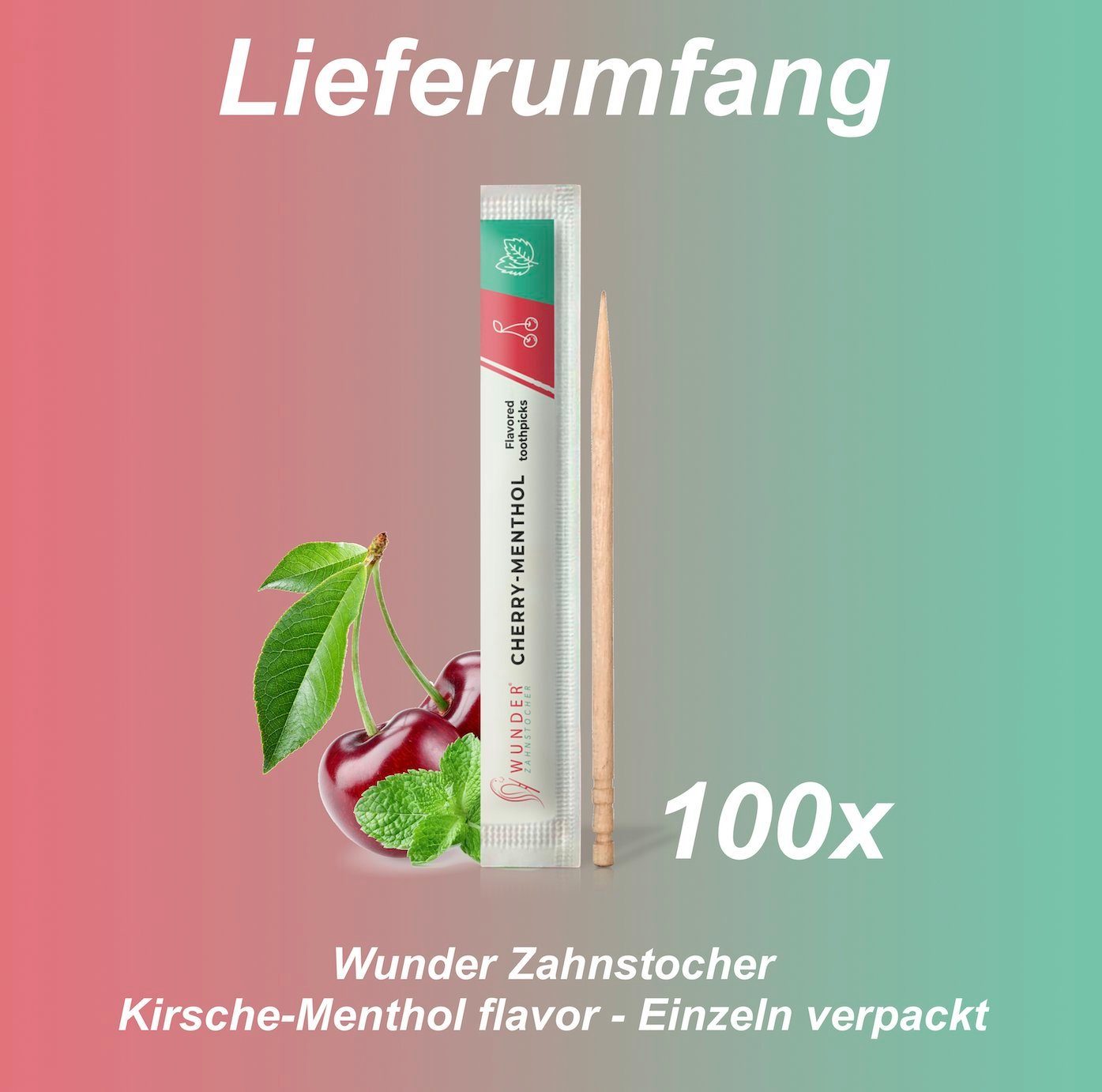Wunder Zahnstocher Mundpflegecenter Wunder Zahnstocher - 100er Set Kirsch/Menthol Einzeln Verpackt