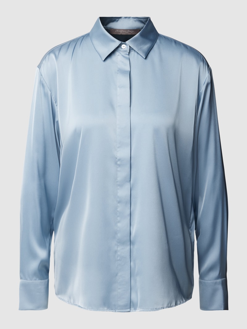 Bluse in Satin-Optik mit verdeckter Knopfleiste in rauchblau