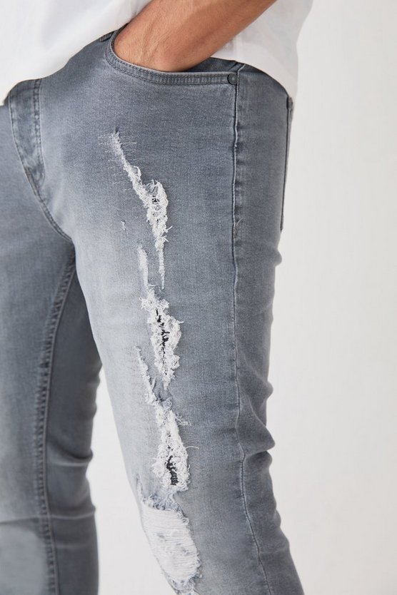 Graue Skinny Stretch Jeans mit Rissen