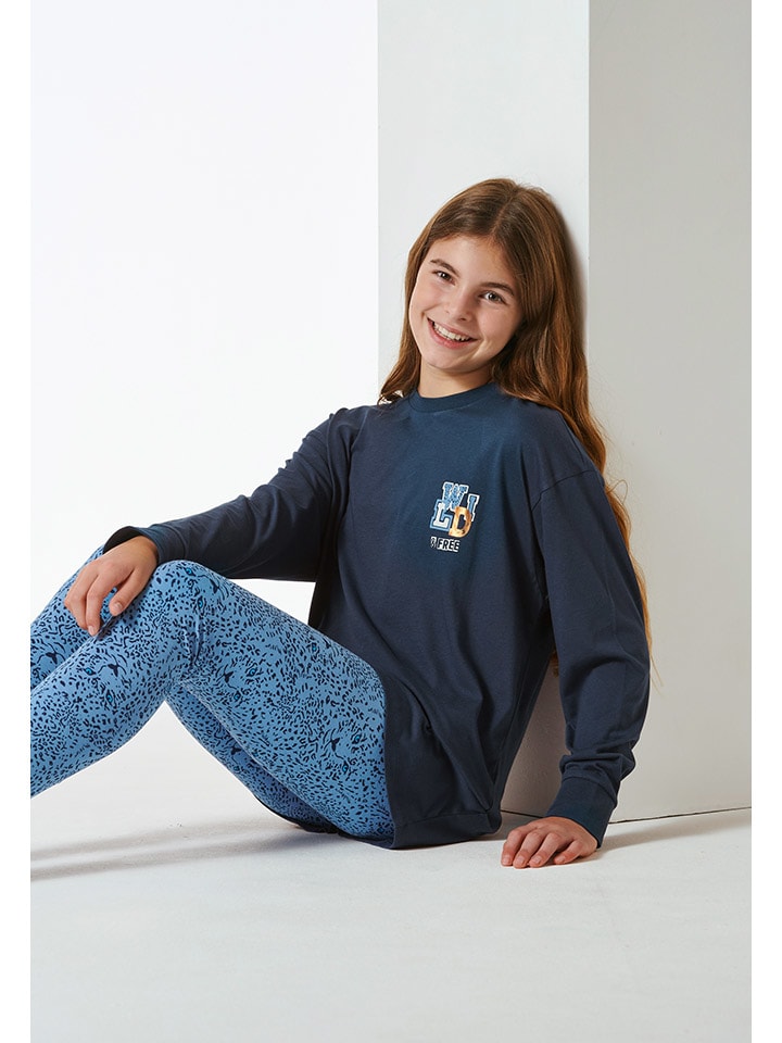Schiesser Pyjama in Dunkelblau/ Blau günstig kaufen