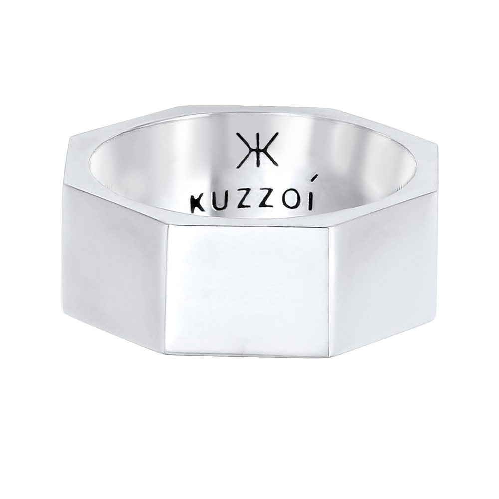 KUZZOI KUZZOI Bague Hommes Bandring Hexagone Geo Look Tendance en argent sterling 925 Bague