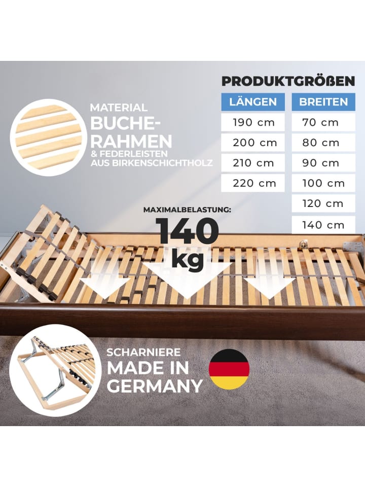Coemo 7-Zonen Lattenrost Kopfteil verstellbar 90x200 cm in Natur günstig kaufen onesize