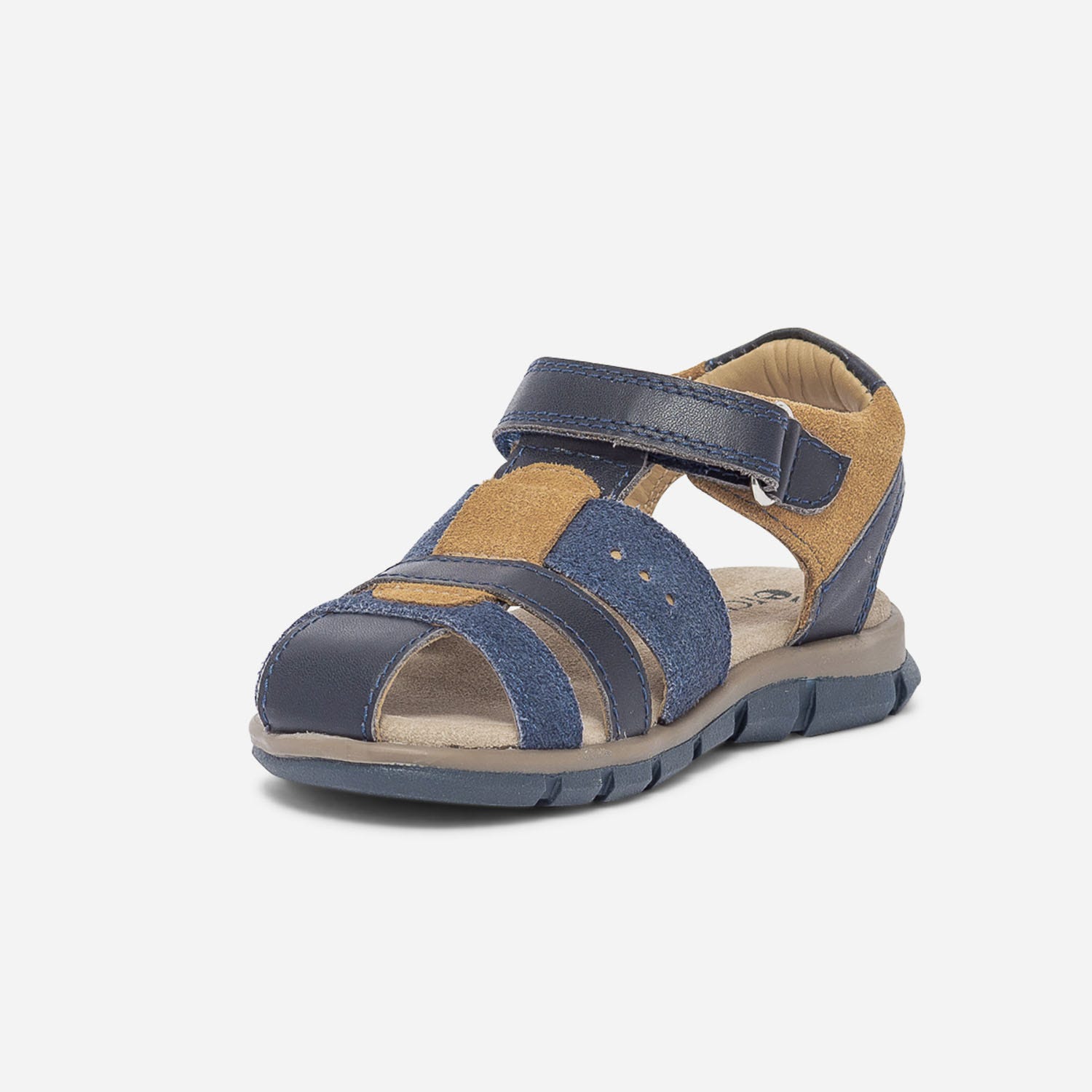 Sandale marine et camel en cuir velours