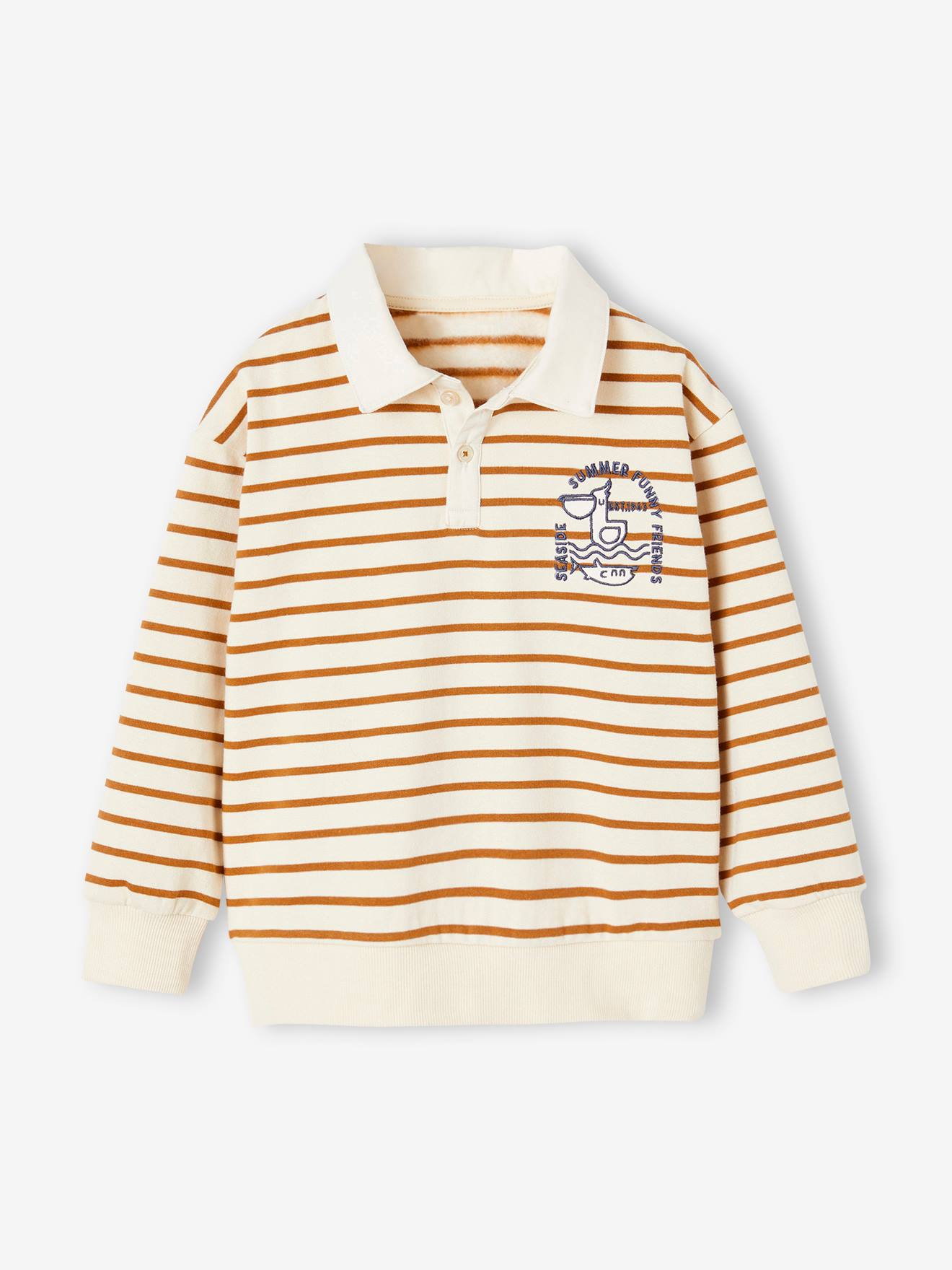 Vertbaudet Jungen Sweatshirt mit Recycling-Polyester - braun gestreift
