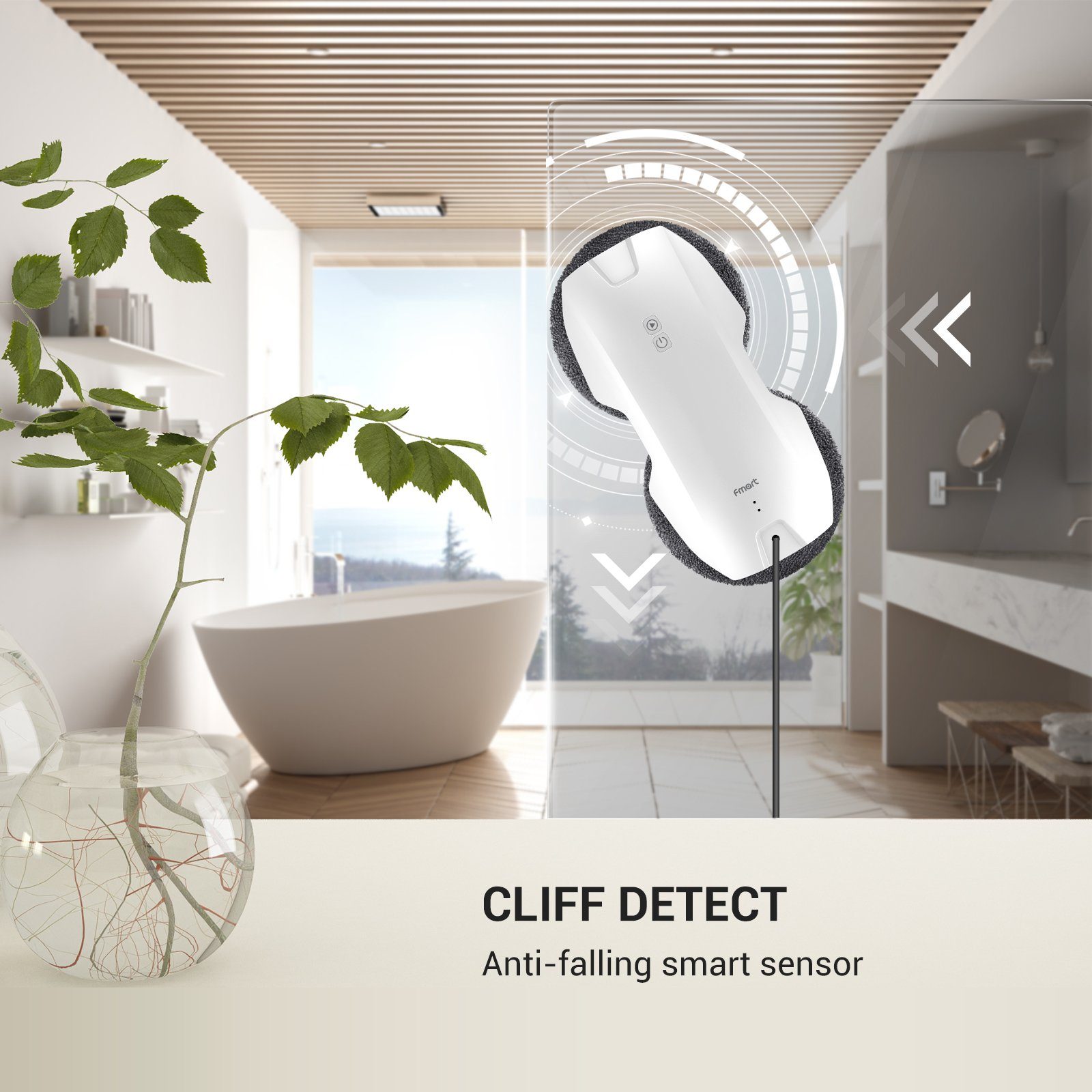 Fmart Fensterputzroboter von Fmart Automatischer Glasreinigungsroboter Fenstersauger, Selbstregulierende Saugleistung 3800 Pa