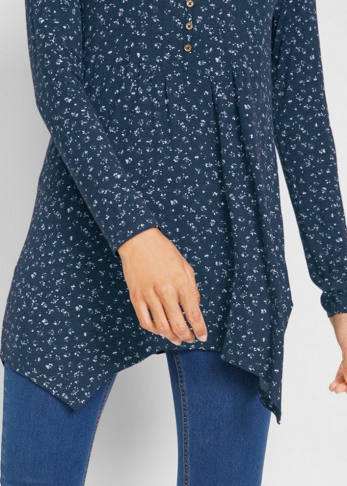 Jersey-Shirt mit Zipfelsaum, Langarm