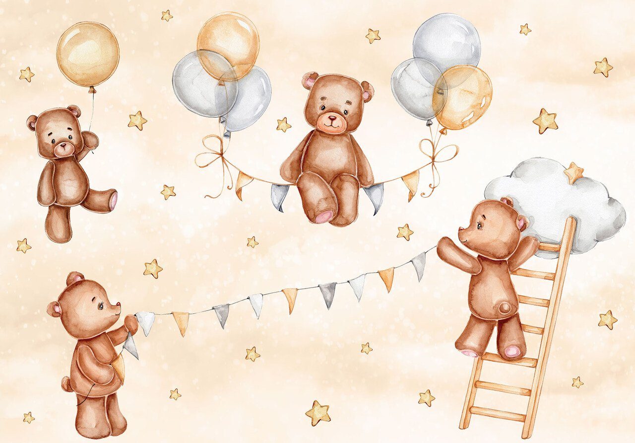 Wallarena Fototapete Kinderzimmer Jungen Baby Mädchen Bären Vlies Tapete Vliestapete, Glatt Vlies Struktur Vinyl, Kinder, Tapete inklusive Kleister Vliestapete Motivtapete