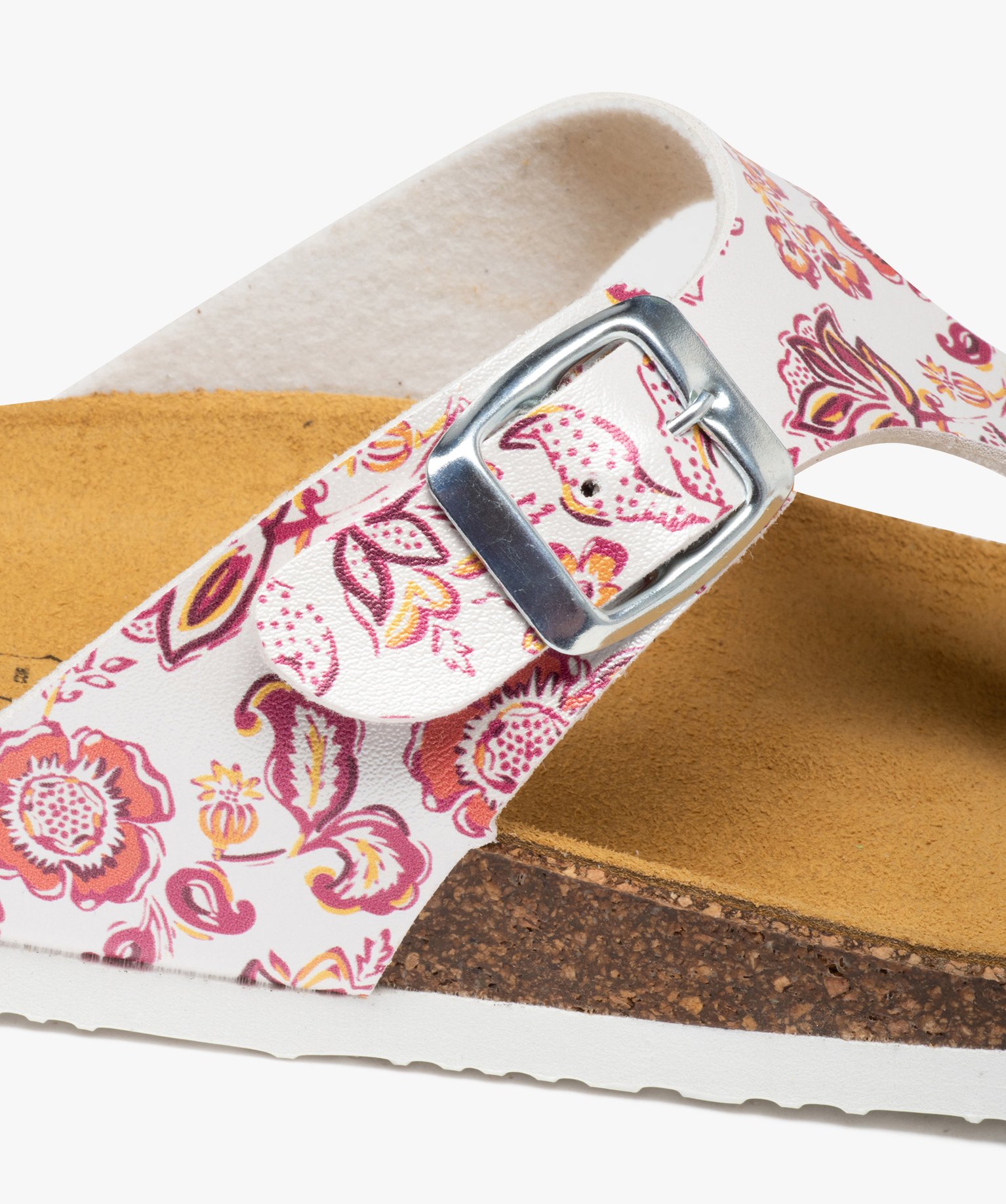 Mules femme à semelle liège et bride entre-doigts blanc | GEMO