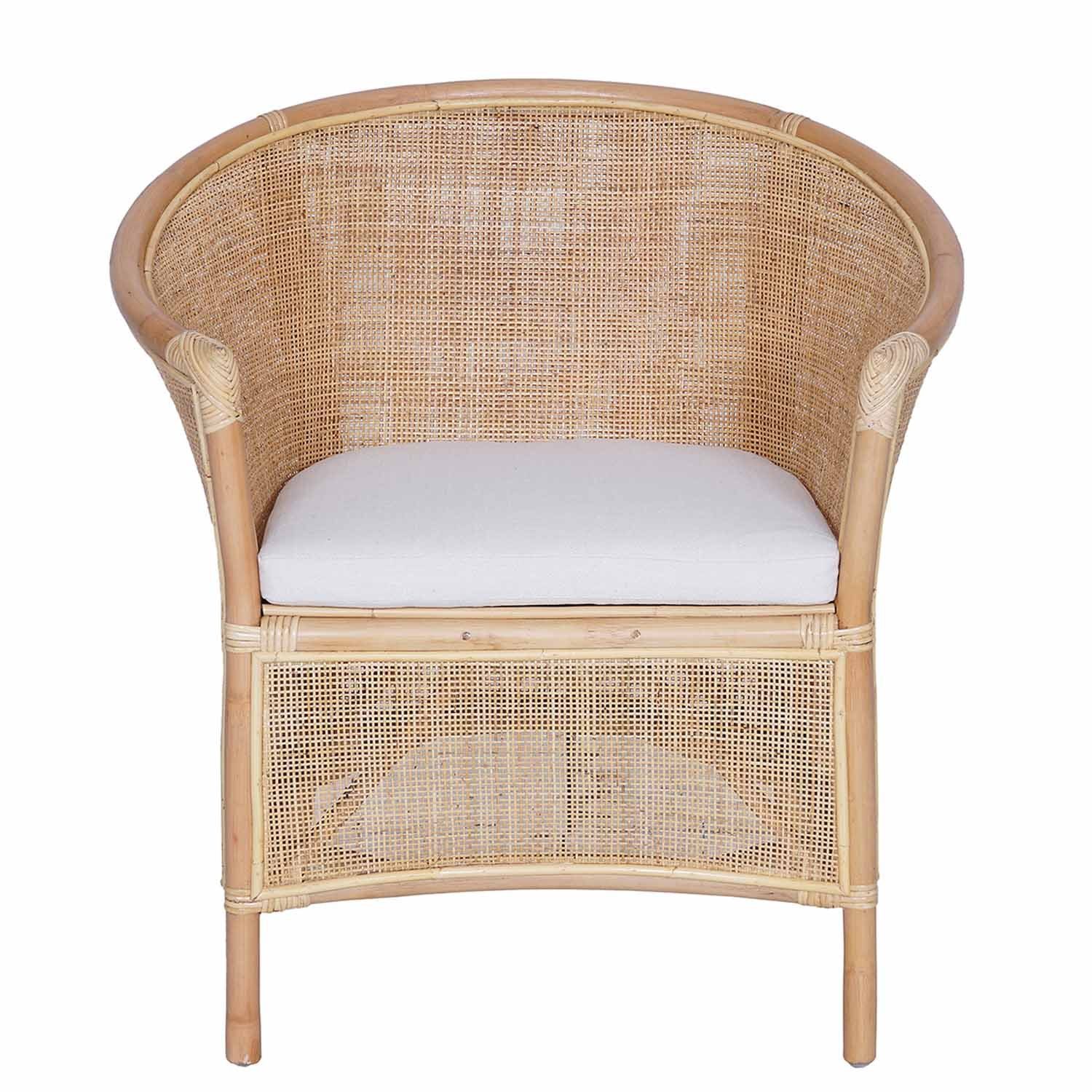 Casa Moro Rattanstuhl Rattansessel Sumatra Natur mit Sitzkissen Loungesessel halbrund, aus hochwertigen Natur-Rattan geflochten