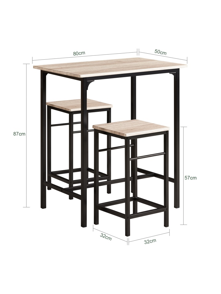 SoBuy Bartisch in Natur und Schwarz - Tisch(B)80 x (H)87 x (T)50cm/Stuhl(B)32 x (H)57 x (T)32cm günstig kaufen onesize