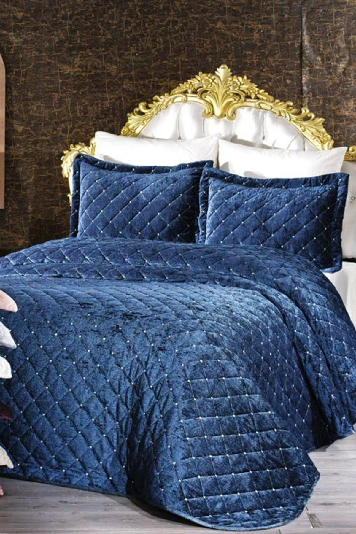 Çeyiz Diyarı  Dessert-Samt-Doppeltagesdecke in Marineblau