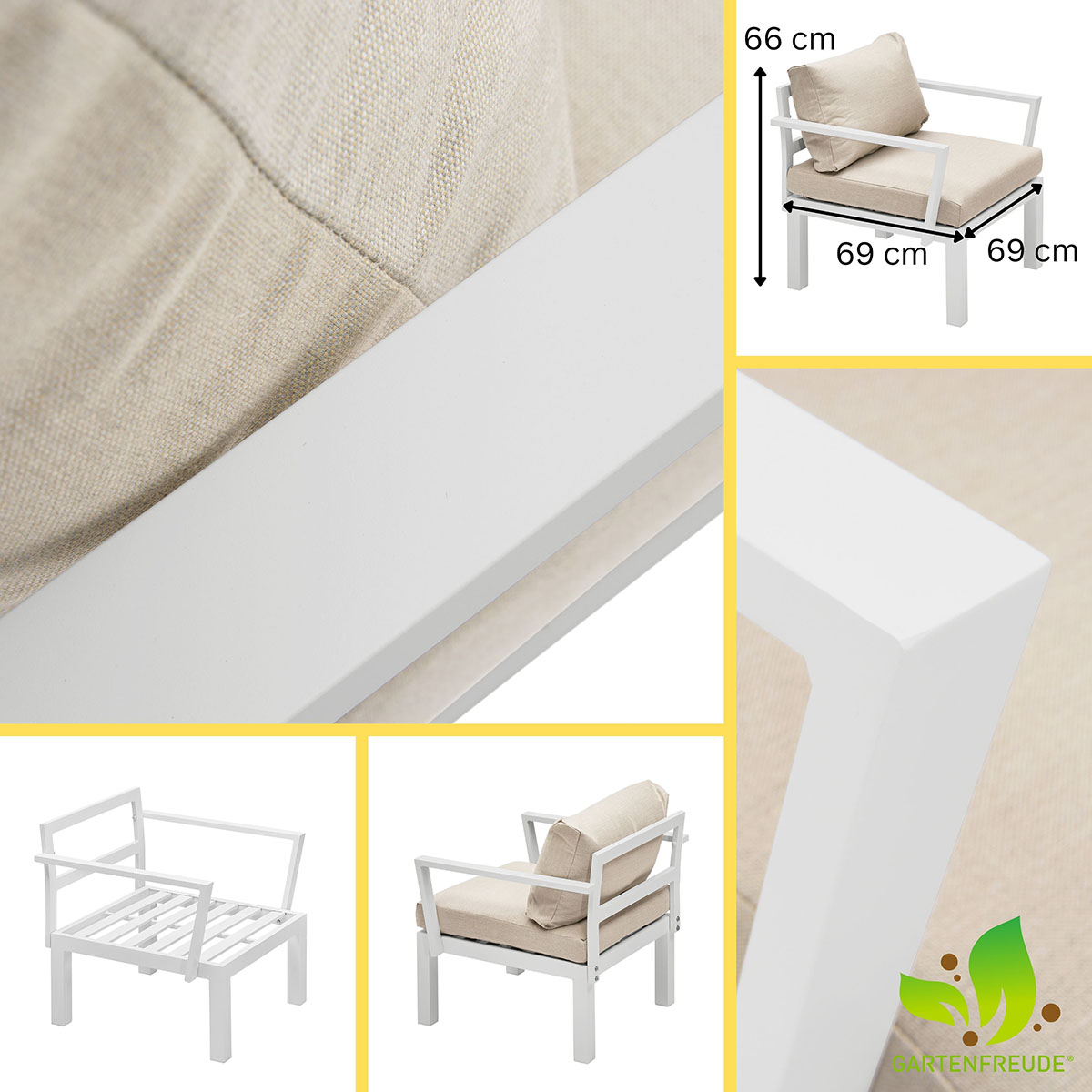Weles GARTENFREUDE Aluminium Sessel Ambience 75x63x44 cm, weiß / beige / Aluminium weiß