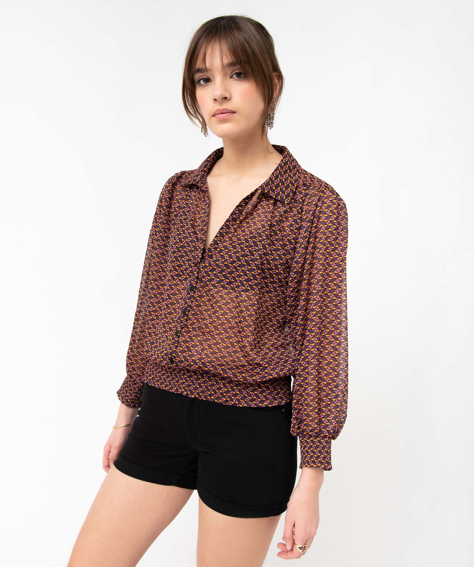 Short femme faon denim avec revers cousus noir | GEMO
